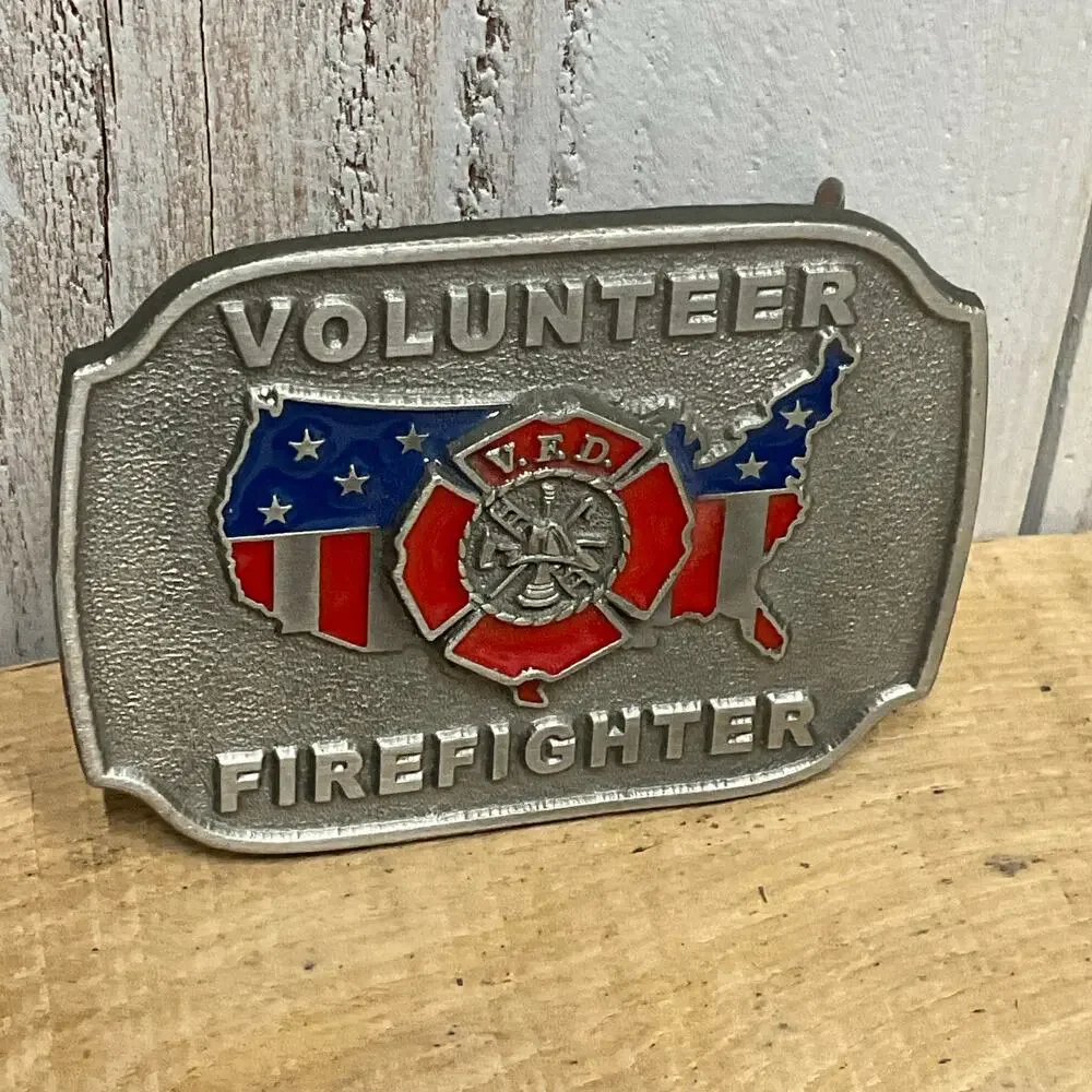 C J Volunteer Firefighter Belt Buckle 1998 Mens Patriotic‎ USA First Responder